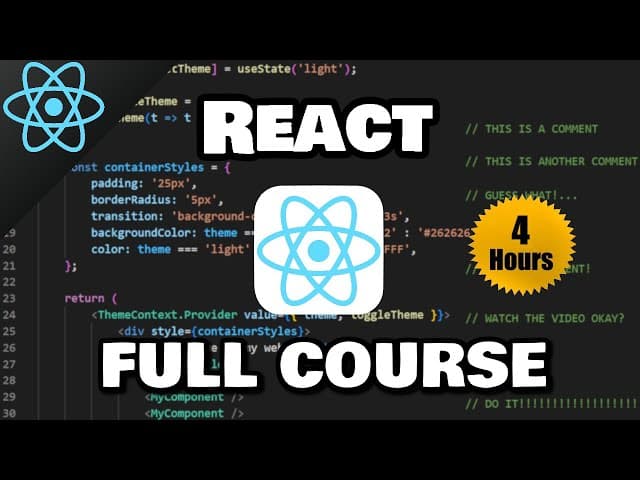 Curso Completo de React, Creado por Bro Code, Duración: 4h 43min, Idioma: Inglés.