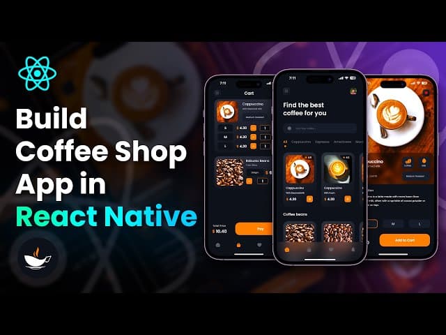 Crea una aplicación de cafetería usando React Native, Creado por Darshan Pawart, Duración: 8h 45min, Idioma: Inglés.