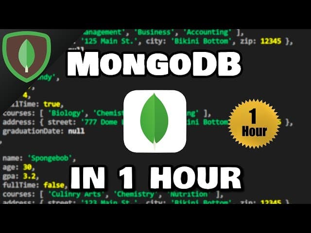 Aprende MongoDB en 1 hora, Creado por Bro Code, Duración: 1h 00min, Idioma: Inglés.