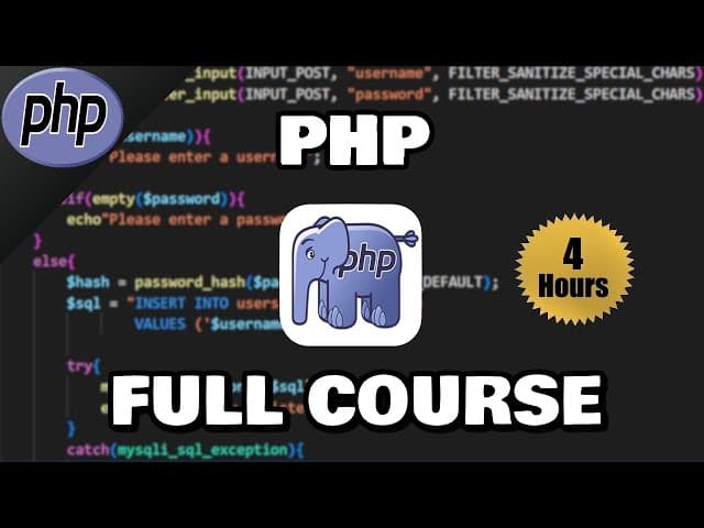 Curso Completo de PHP, Creado por Bro Code, Duración: 4h 00min, Idioma: Inglés.